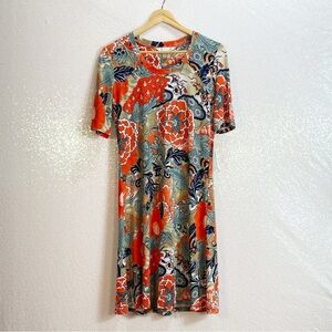 PETER  NYGARD jersey dress / floral with orange and white details